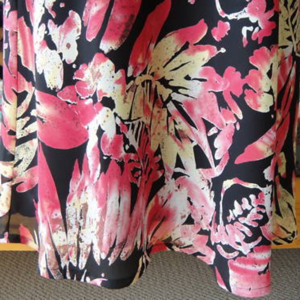 New * Beautiful SEXY * BLACK Chiffon TROPICAL FERNS FLOWERS midi slvls dress - M - Picture 3 of 4